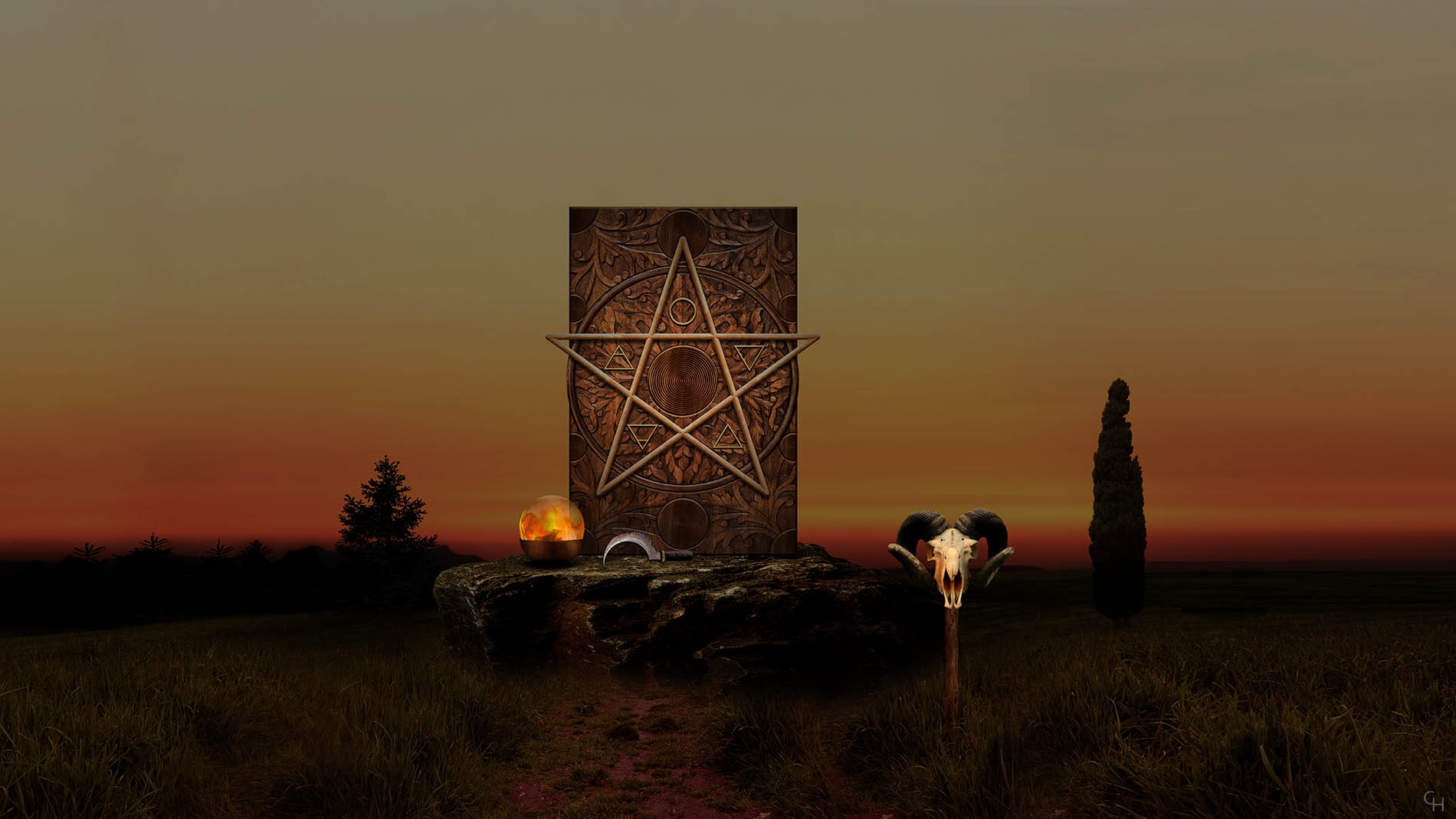 Cees Heijdel - Wicca Altaar<br>Afmeting 50X90 cm 300 dpi. - Wicca Altaar;Contemporary Imaginary Realism; Magisch Realistische Fotomanipulaties; cees heijdel; droomlandschappen; dreamscapes; digitalartwork; magickart; magicalrealism; digitalart; Contemporary Imaginary Realism; Magisch Realistische Fotomanipulaties; dreamscapes; digitalartwork; magickart; magicalrealism; digitalart;