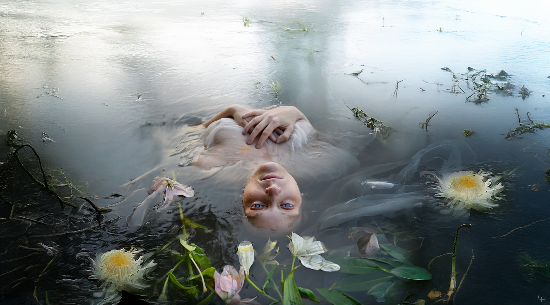 Cees Heijdel - Ophelia de geliefde van Hamlet<br>Afmeting 50X90 cm 300 dpi. Model #17 - ophelia;Contemporary Imaginary Realism; Magisch Realistische Fotomanipulaties; cees heijdel; droomlandschappen; dreamscapes; digitalartwork; magickart; magicalrealism; digitalart; Contemporary Imaginary Realism; Magisch Realistische Fotomanipulaties; dreamscapes; digitalartwork; magickart; magicalrealism; digitalart;